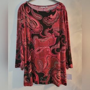 Croft and Barrow Red/Black Patten Print Blouse, 3/4 Sleeve, Size XL